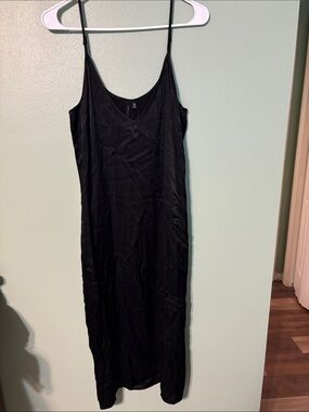 knot sisters Black Maxi Slip Dress with Spaghetti Straps